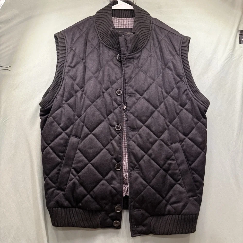 Jos A. Banks Reserve Mens Herringbone Quilted Vest Full Zip Black Size Large